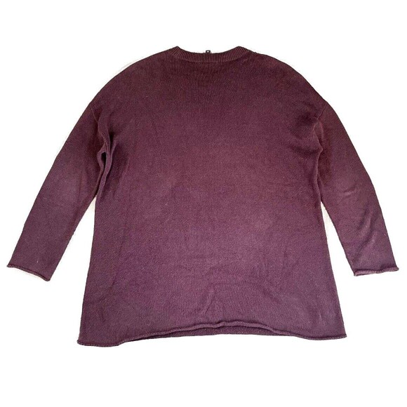Eileen Fisher Crewneck Sweater Womens SMALL Deep Plum Purple Raw Hem 3/4 sleeve - Picture 4 of 6